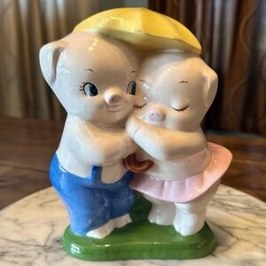 VTG 1950s 50s MCM Anthropomorphic Love Pig Pigs Figurine Rain Umbrella Boy Girl